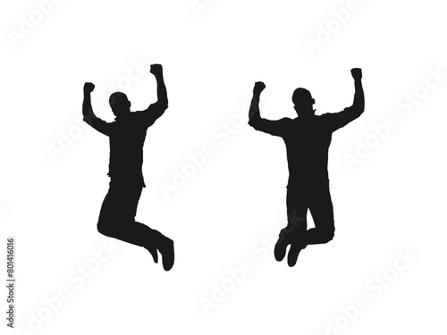 Happy jumping people silhouettes. Black and white vector collection. Illustration of people jumping-silhouettes. Black vector silhouettes of jumping or falling man isolated on white background.