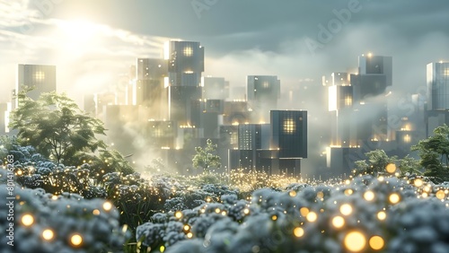 City of Tomorrow: Embracing Renewable Energy, Natural Light, and Dynamic Storage with Soft Shadows. Concept Smart Cities, Renewable Energy, Natural Light, Dynamic Storage, Soft Shadows #801416263