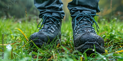 Hiking Shoes on Lush Green Grass