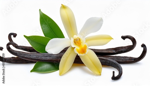 vanilla flower and beans isolated on white transparent background png