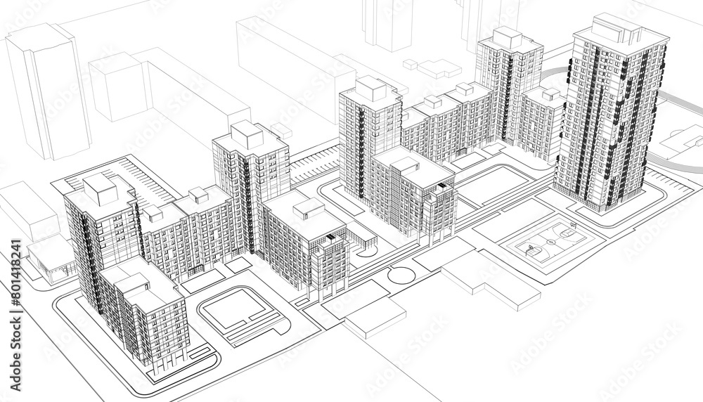 modern architecture housing 3d rendering