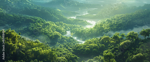 Verdant forests cloak the land in emerald splendor  a lush sanctuary for creatures great and small.