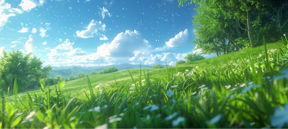 Grass and sky meet under the radiant sun in a serene countryside landscape Grass and sky meet under the radiant sun in a serene countryside landscape