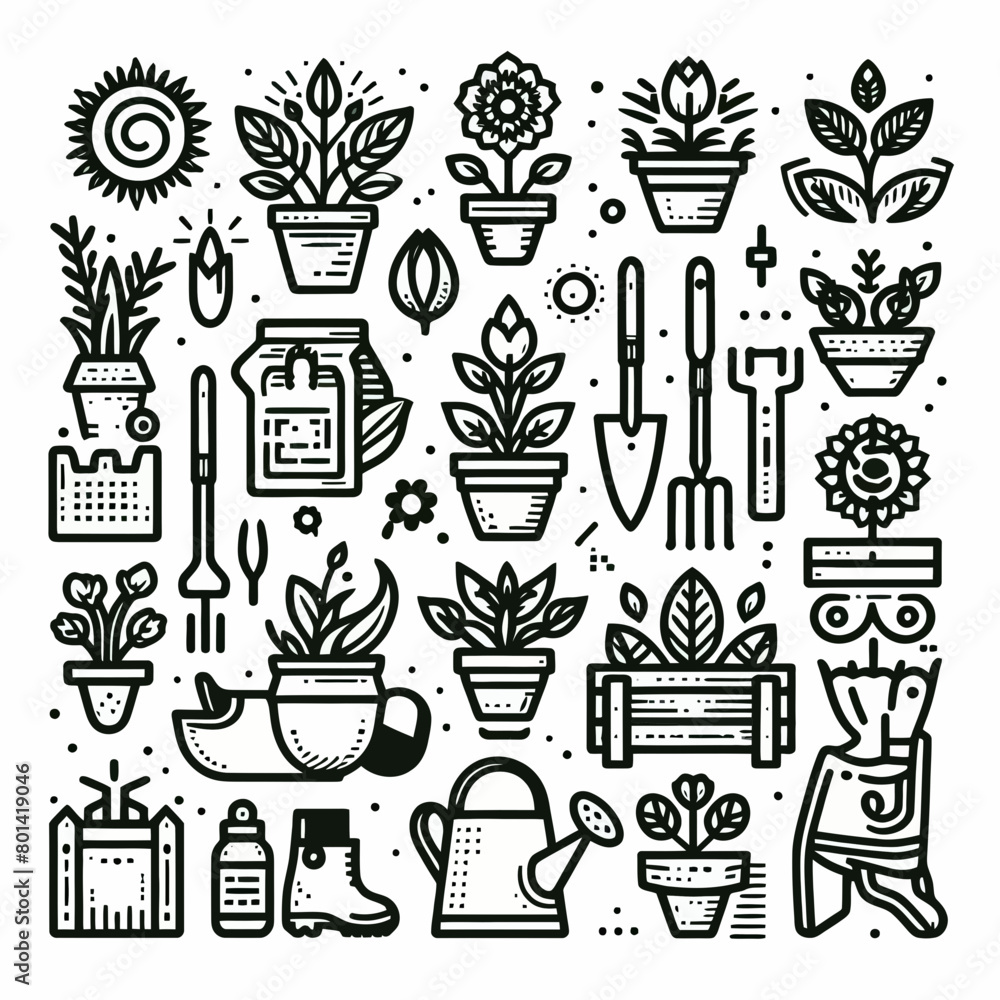outline gardening set icon silhouette vector illustration white background