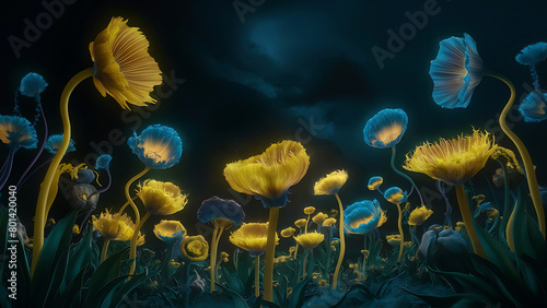 Striking 3D render neon  flowers ai generated © Rehana Parveen