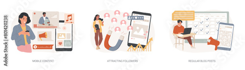 Content marketing service isolated concept vector illustration set.