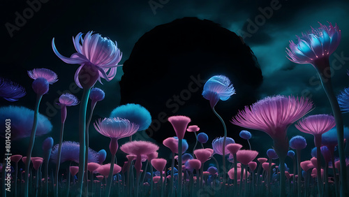 Striking 3D render neon flowers ai generated