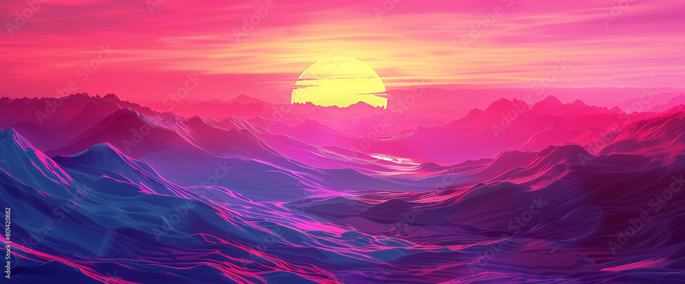 Experience the pulsating rhythm of a sunrise gradient scene bursting with energy, where lively colors merge seamlessly into deeper shades, providing an electrifying backdrop for design elements.