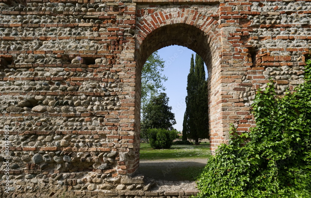 Historic walls inside the courtyard of the castle of Trezzo d'Adda

