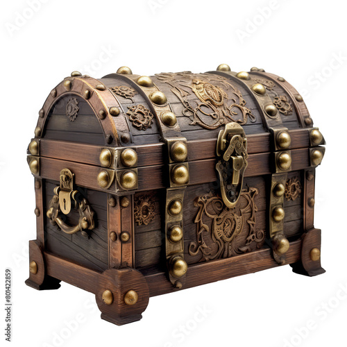 Old treasure chest isolated on transparent background PNG cut out clipart.