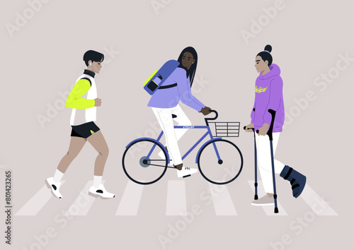 Urban Commute, Cyclist and Pedestrians navigate a shared urban pathway, embracing an active lifestyle