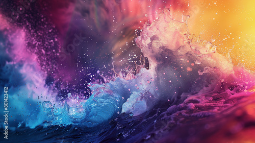 Experience the explosive burst of colors, colliding and mingling to create a vibrant gradient wave. photo