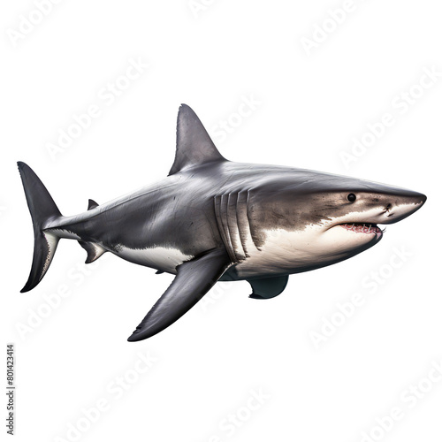 Portrait of a great white shark on isolated transparent background PNG cut out clipart.