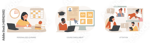 Flexible study plan isolated concept vector illustration set.