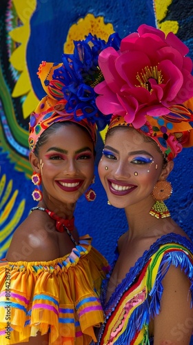 Fiesta Elegance: Two Models Celebrate Cinco de Mayo with Festive Makeup and Traditional Mexican Attire