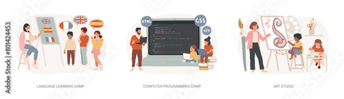Gain knowledge and skills isolated concept vector illustration set.