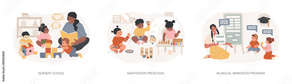 Early education isolated concept vector illustration set.