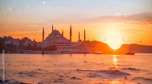Sunset in Istanbul Turkey with Suleymaniye Mosque photo