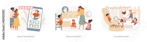 Childcare services isolated concept vector illustration set.