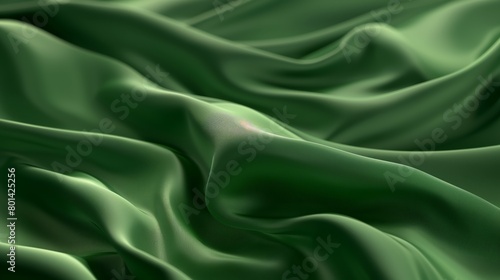 Luxurious green satin fabric in folds. Studio shot of a textile texture. Design for textile, fashion, and interior