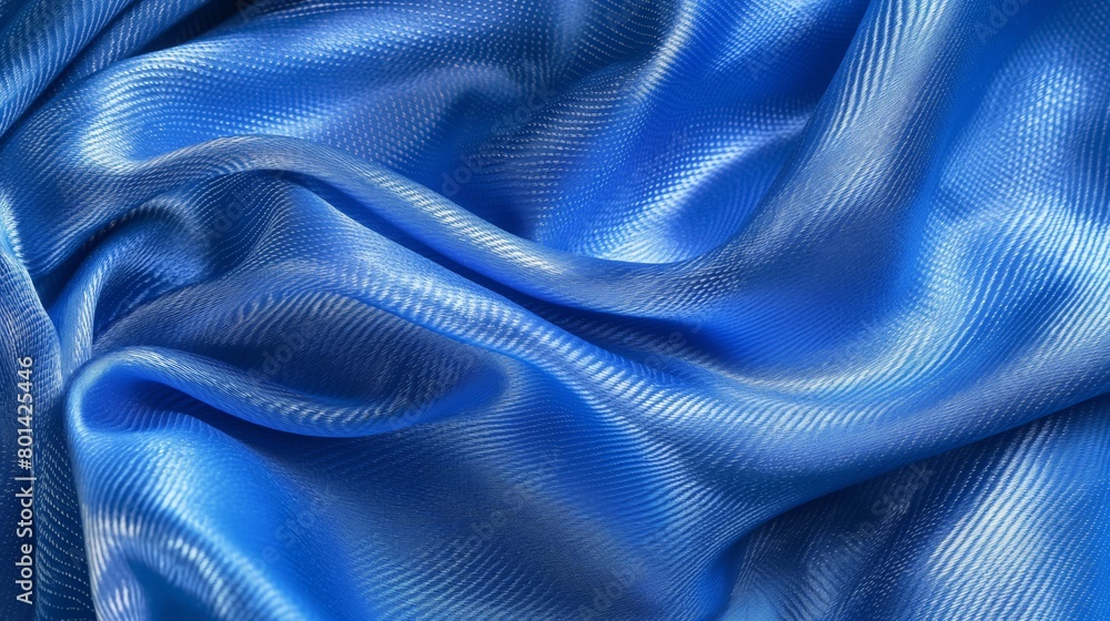 Obraz premium Blue satin fabric in folds. Studio shot of a textile texture. Design for textile, fashion, and interior.