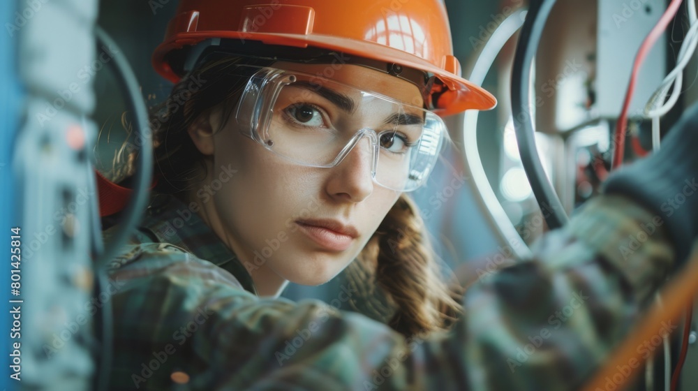 Professional Female Electrician at Work Professional Female Electrician at Work