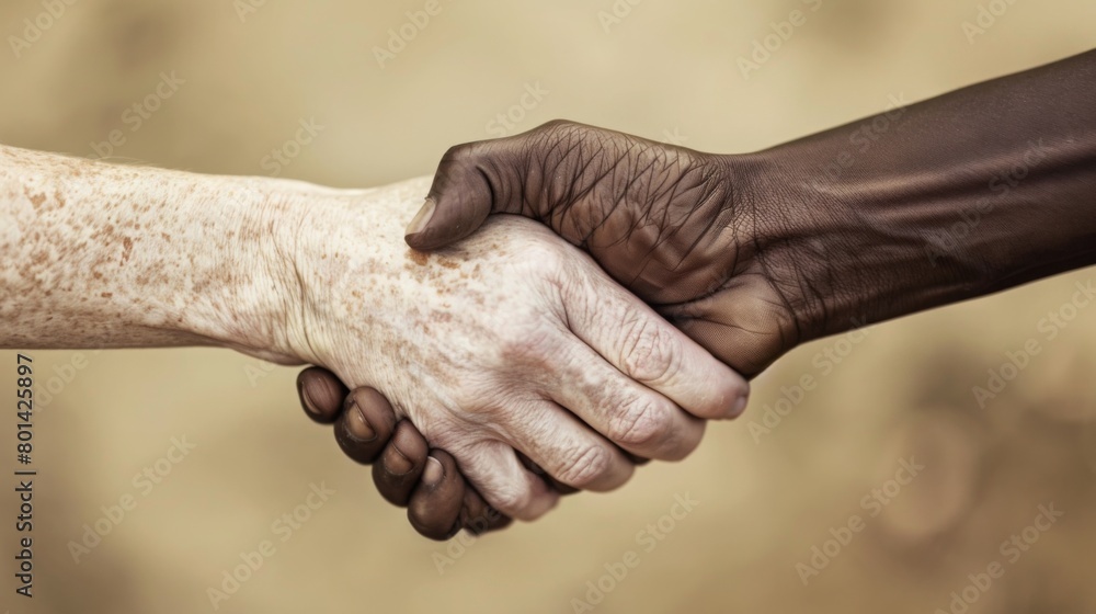 Fototapeta premium Handshake Between Young Black Person and Older White Individual