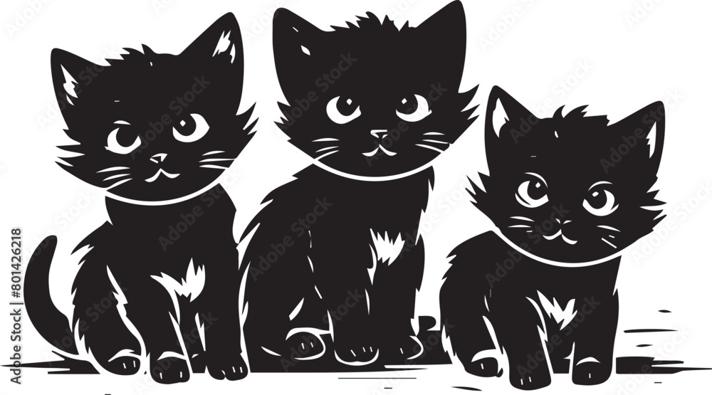 Fototapeta premium Kittens Silhouette Stencil Vector Set