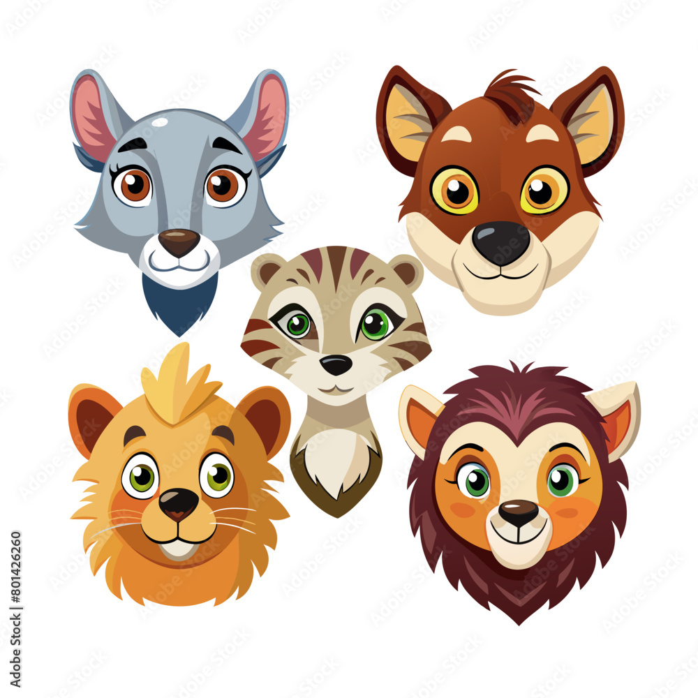 set with animals in cartoon style on a white background set with animals in cartoon style on a white background