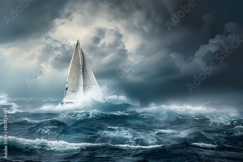 Sailboat Navigating Stormy Seas Facing Challenges and Opportunities of Business