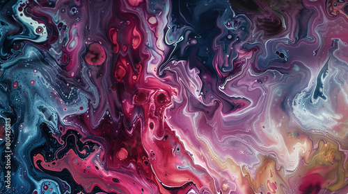 Abstract painting with swirls of blue, purple, and pink paint.