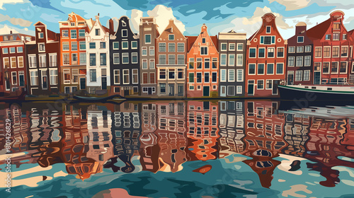 Amsterdam Canal Reflections cartoon