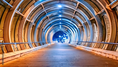 abstract tunnel corridor with rays of light and new highlights abstract blue background neon scene with rays and lines round arch light in motion night view