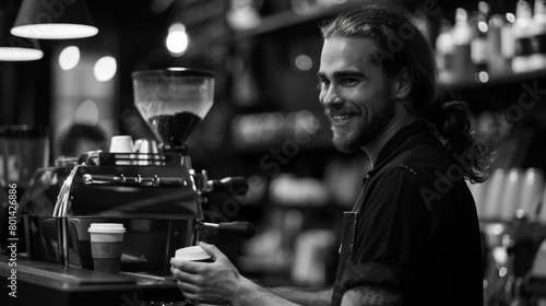 Lifestyle image smiling barista at work