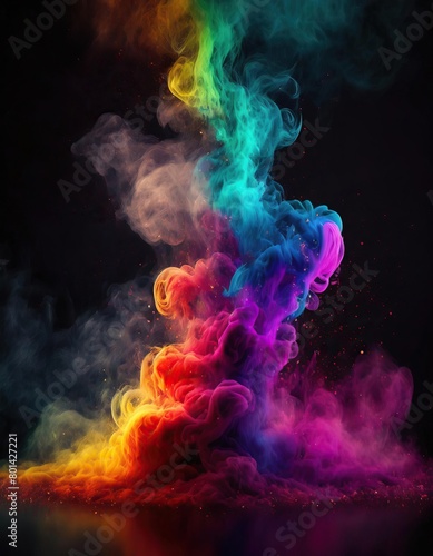  Abstract Coloful Smoke Dust Particles Night haze Mist Floating on Rainbow Coloured Smoke on Dark Black