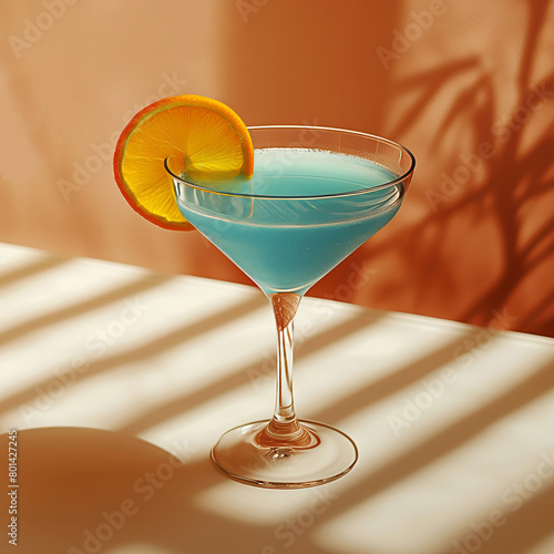 An exotic cocktail that evokes wild parties, summer, fun, and the beach, surrounded by a creative background with warm, vibrant colors in the spirit of good times.