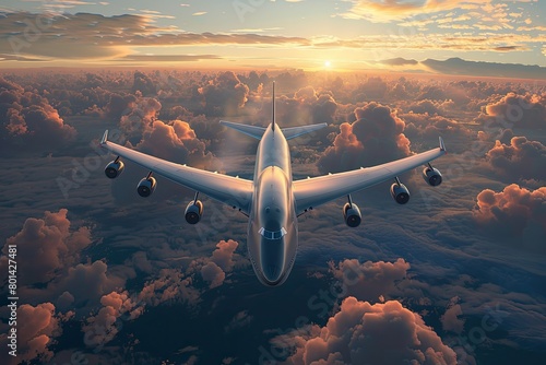 Roaring Majesty: A Spectacular View of a Jumbo Jet Soaring Through the Clouds, Capturing the Essence of Modern Aviation photo