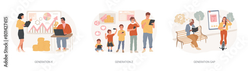 Society development isolated concept vector illustration set.