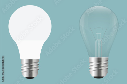 Vector sketch of energy saving lamp and incandescent lamp