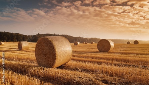 bales of hay in a large field