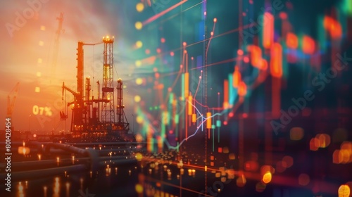 Oil business with double exposure stock graph