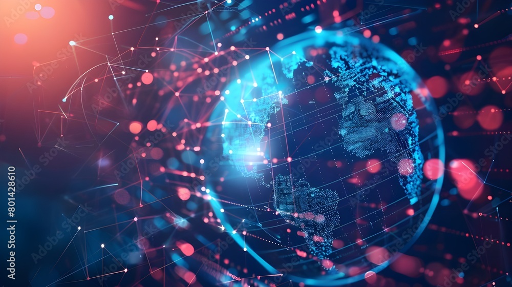 Awe-inspiring cosmic view of Earth, encircled by digital network of communication network Awe-inspiring cosmic view of Earth, encircled by digital network of communication network