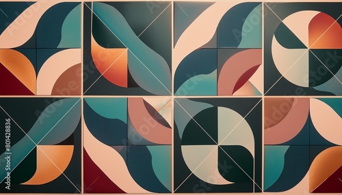 mid century modern art with quadrants and overlapping shapes photo