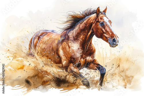  Beautiful brown horse  full body  walking in the field. Created with Ai