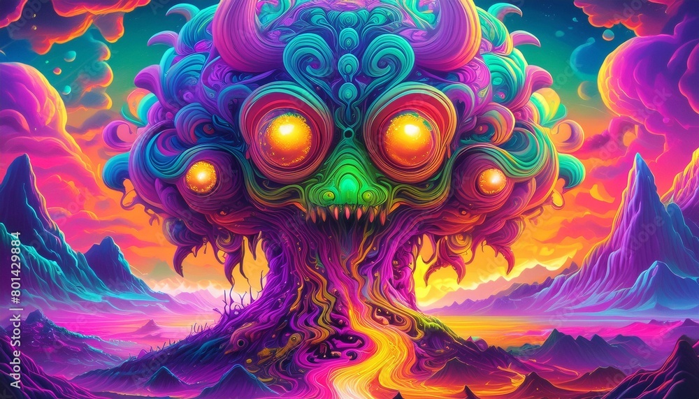 colorful alien monster hallucination psychedelic by generative ai