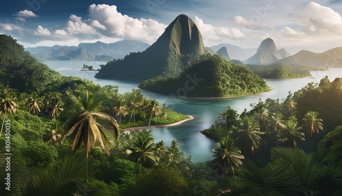 landscape illustration island fantasy 3d realistic jungle environment photo