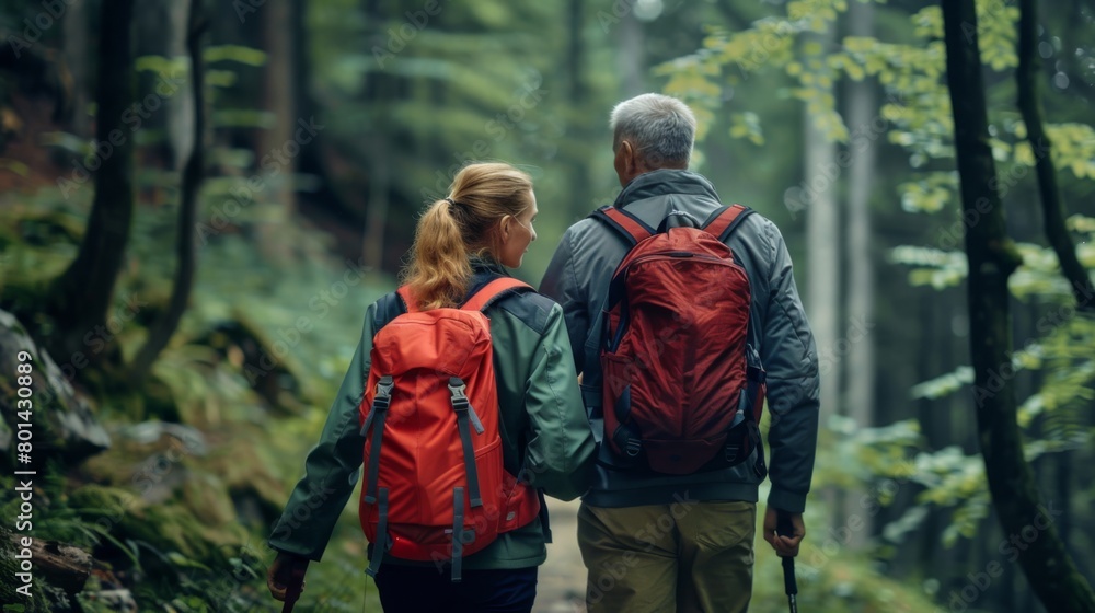 A Couple Hiking in Forest A Couple Hiking in Forest