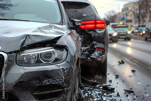 Car Collision Scene: Two Vehicles in Distress