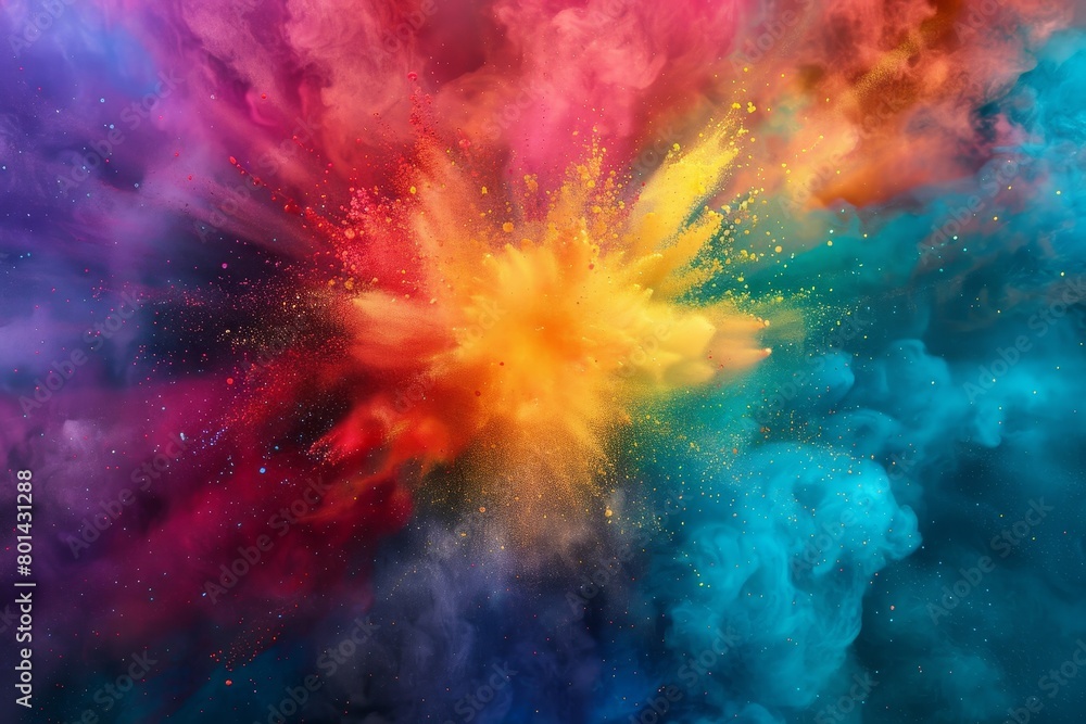 Fototapeta premium A colorful explosion of smoke and dust with a yellow center