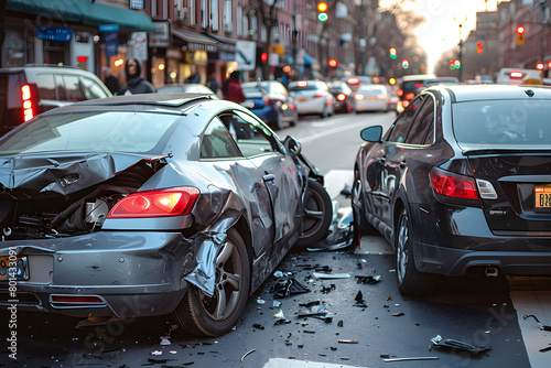 Car Collision Scene: Two Vehicles in Distress © 思源 蒋